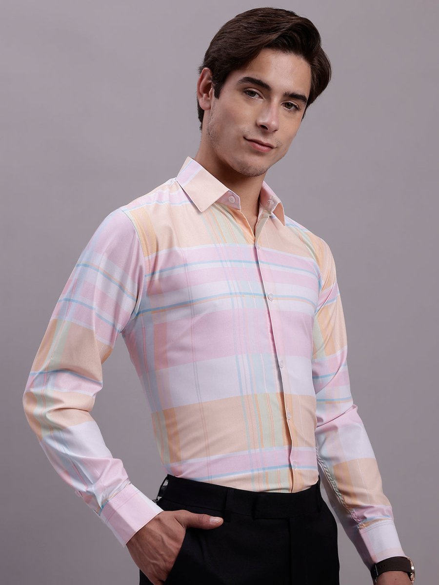 Men's Cotton Blend Checked Formal Shirt - SF_888Pink_S