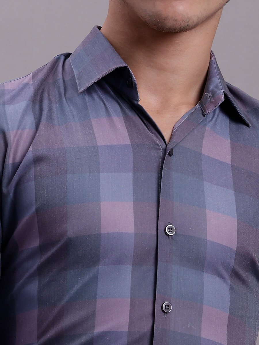 Men's Cotton Blend Checked Formal Shirt - SF_888Purple_S