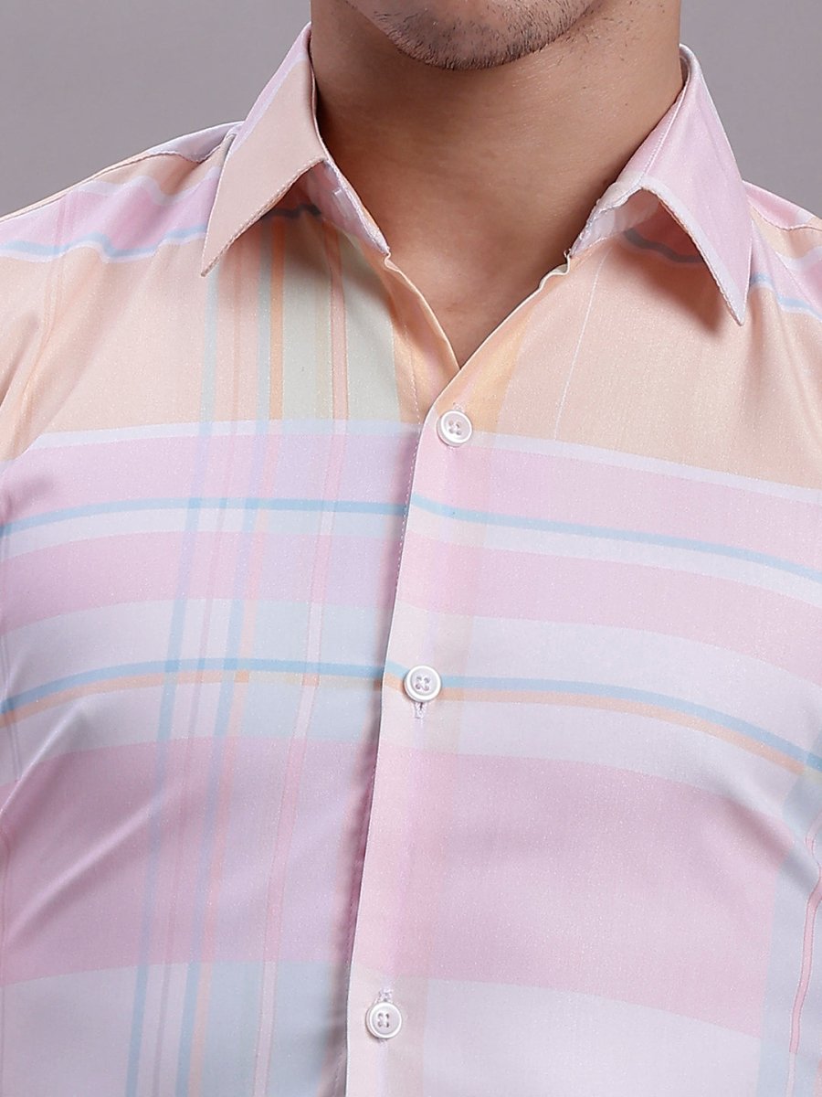 Men's Cotton Blend Checked Formal Shirt - SF_888Pink_S