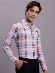 Men's Cotton Blend Checked Formal Shirt - SF_888Wine_S
