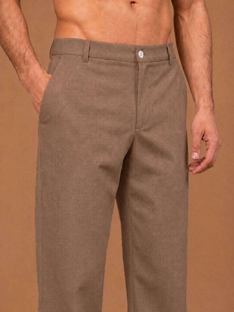 Men's Cotton Blend Solid Straight Fit Relaxed Trousers - INGP_307Brown_30