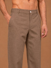 Men's Cotton Blend Solid Straight Fit Relaxed Trousers - INGP_307Brown_30