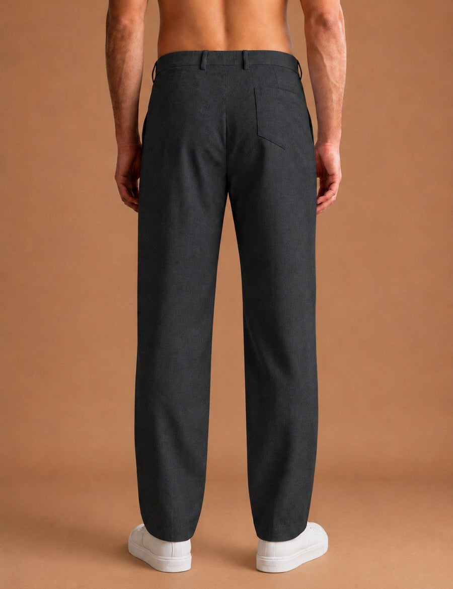 Men's Cotton Blend Solid Straight Fit Relaxed Trousers - INGP_307Dark-Grey_30