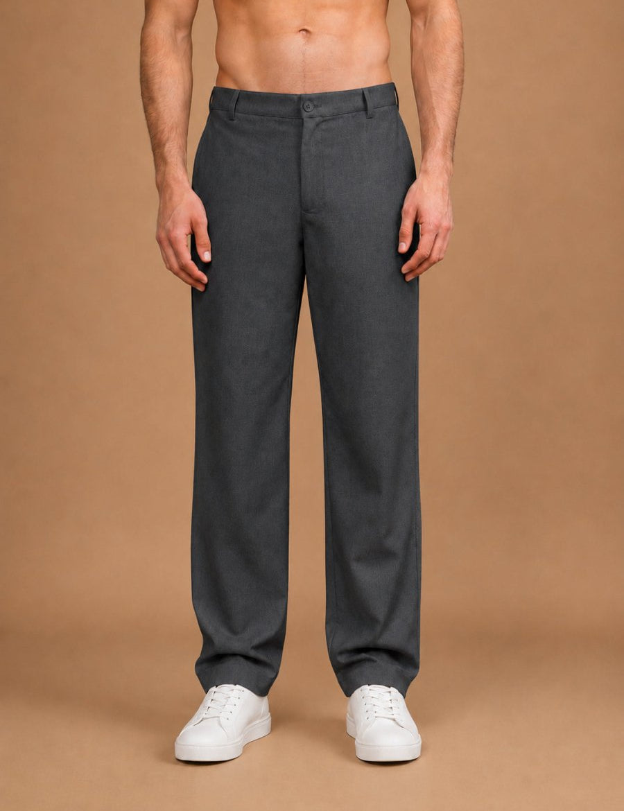 Men's Cotton Blend Solid Straight Fit Relaxed Trousers - INGP_307Dark-Grey_30