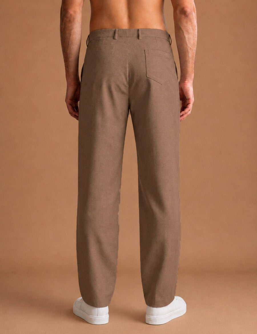 Men's Cotton Blend Solid Straight Fit Relaxed Trousers - INGP_307Brown_30
