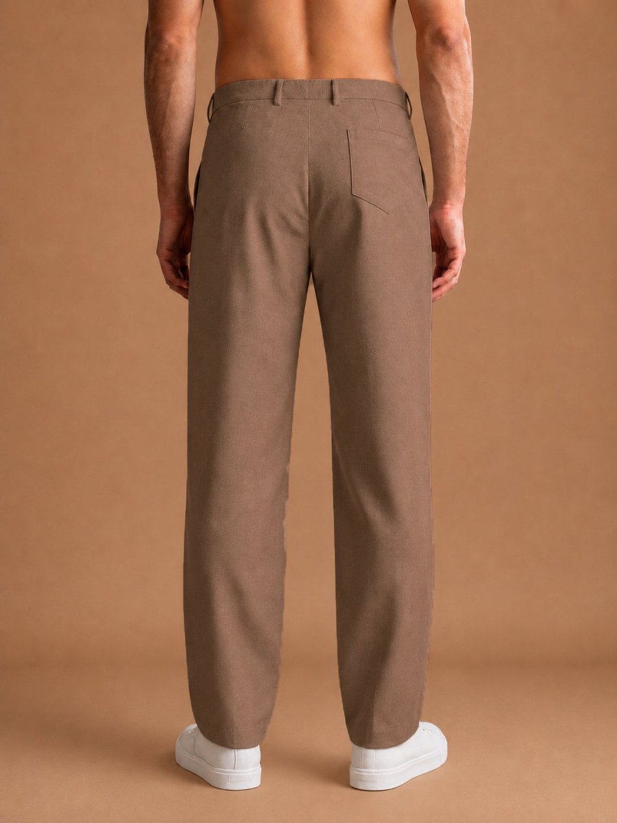 Men's Cotton Blend Solid Straight Fit Relaxed Trousers - INGP_307Brown_30