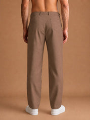 Men's Cotton Blend Solid Straight Fit Relaxed Trousers - INGP_307Brown_30