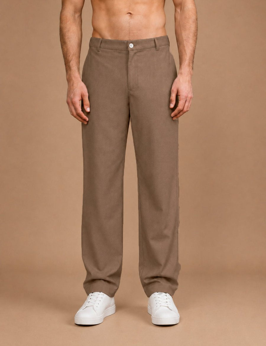 Men's Cotton Blend Solid Straight Fit Relaxed Trousers - INGP_307Brown_30