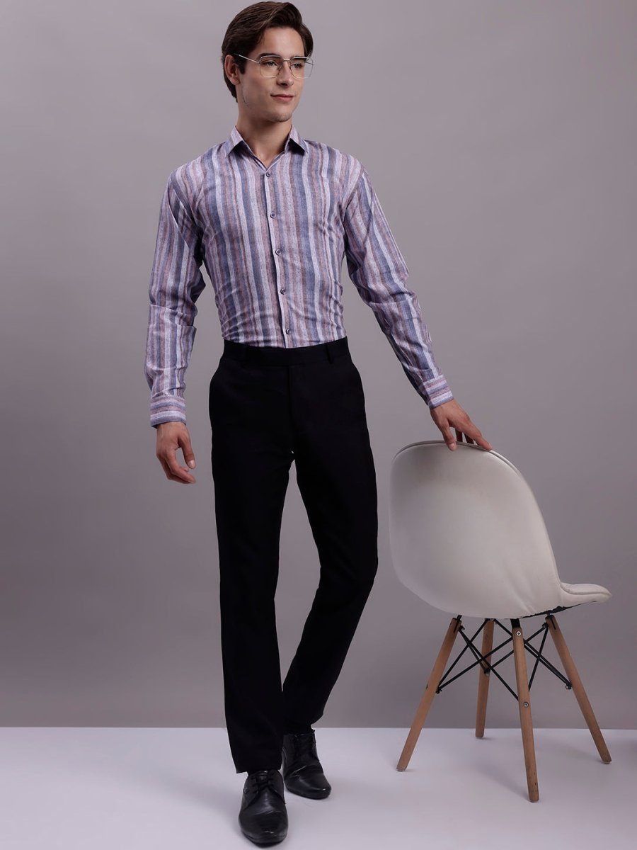 Men's Cotton Blend Striped Formal Shirt - SF_889Purple_S