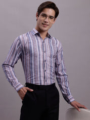 Men's Cotton Blend Striped Formal Shirt - SF_889Purple_S