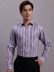 Men's Cotton Blend Striped Formal Shirt - SF_889Purple_S