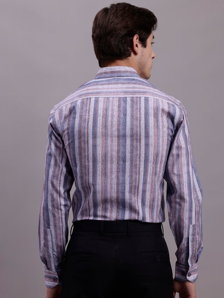 Men's Cotton Blend Striped Formal Shirt - SF_889Purple_S