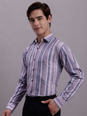 Men's Cotton Blend Striped Formal Shirt - SF_889Purple_S