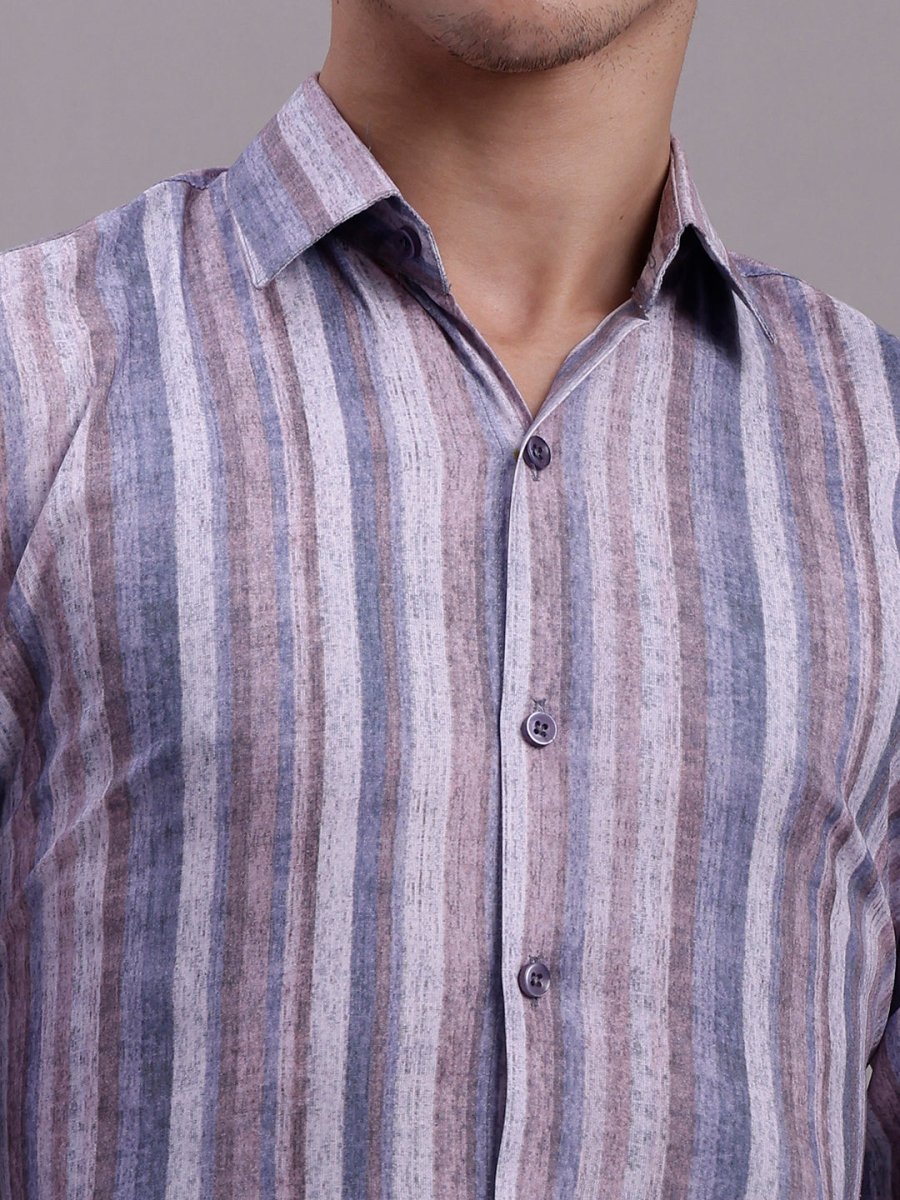 Men's Cotton Blend Striped Formal Shirt - SF_889Purple_S