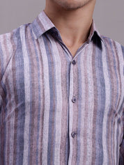 Men's Cotton Blend Striped Formal Shirt - SF_889Purple_S