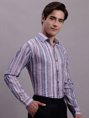 Men's Cotton Blend Striped Formal Shirt - SF_889Purple_S