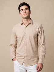 Men’s Cotton Blend Textured Casual Shirt - SF_063Beige_S