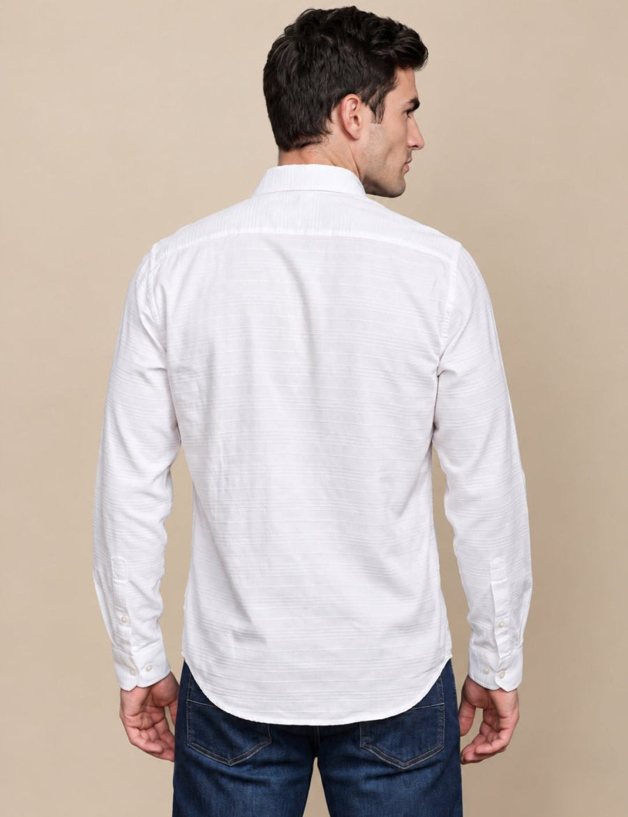 Men’s Cotton Blend Textured Casual Shirt - SF_063White_S