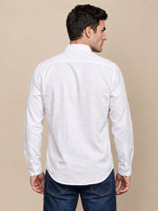Men’s Cotton Blend Textured Casual Shirt - SF_063White_S