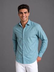 Men’s Cotton Blend Textured Casual Shirt - SF_063Aqua_S
