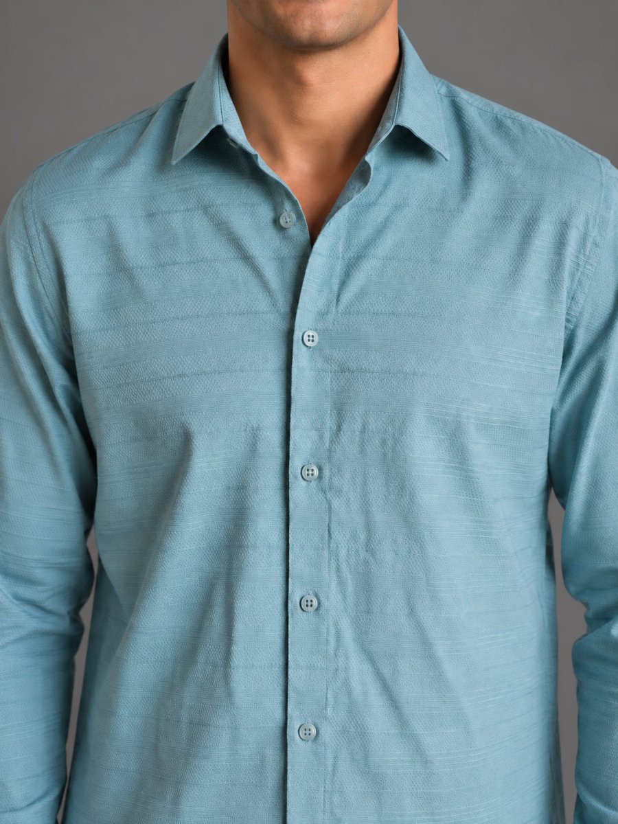 Men’s Cotton Blend Textured Casual Shirt - SF_063Aqua_S