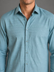 Men’s Cotton Blend Textured Casual Shirt - SF_063Aqua_S