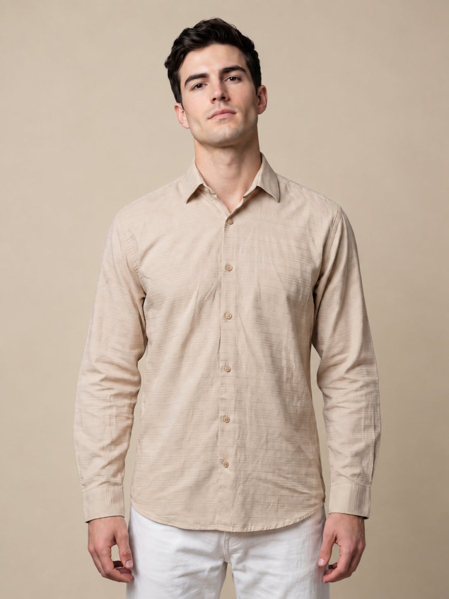 Men’s Cotton Blend Textured Casual Shirt - SF_063Beige_S