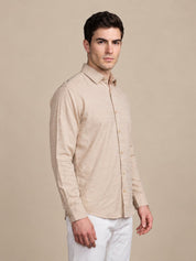 Men’s Cotton Blend Textured Casual Shirt - SF_063Beige_S