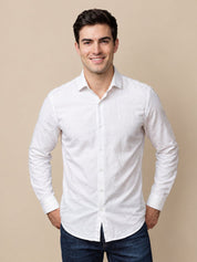 Men’s Cotton Blend Textured Casual Shirt - SF_063White_S