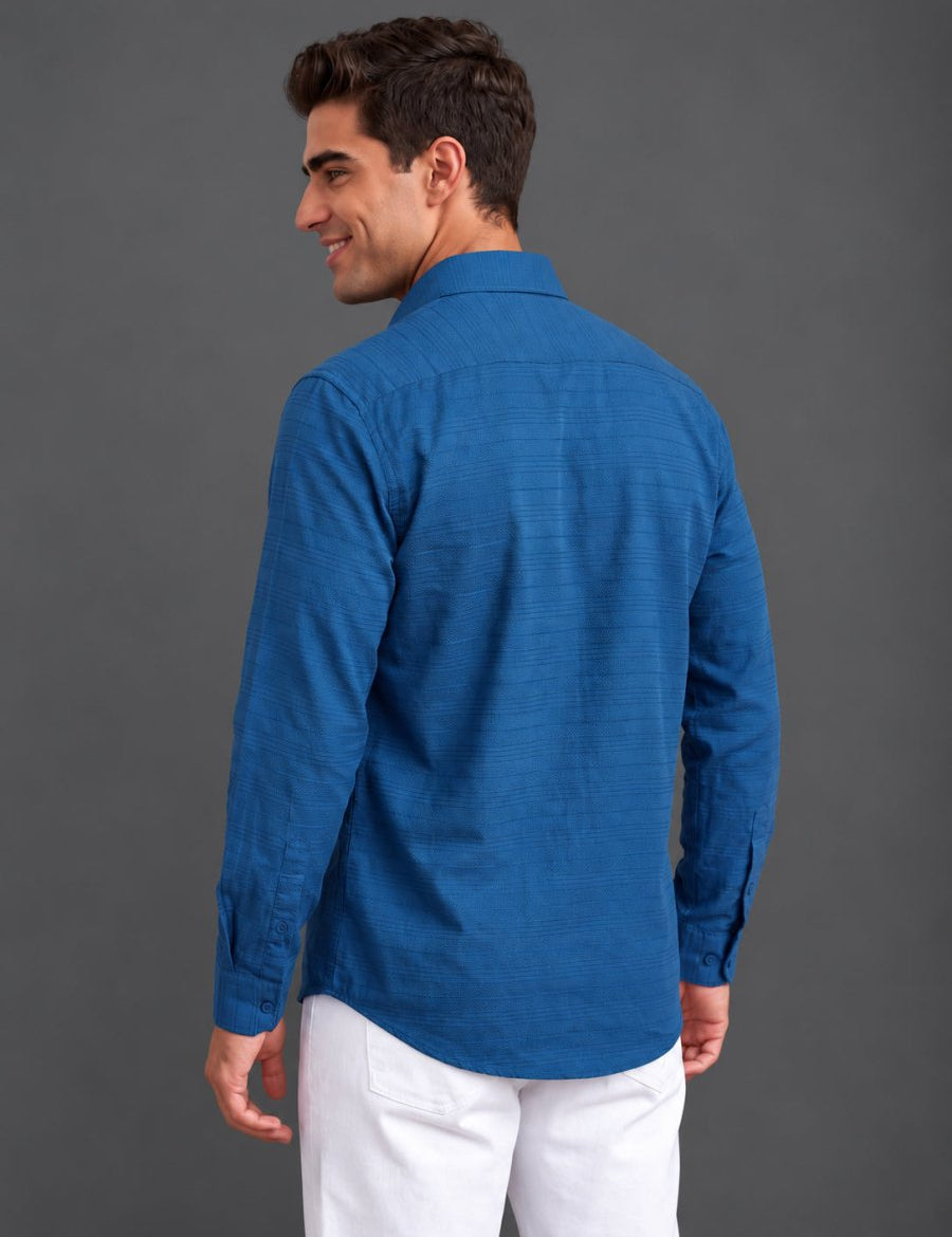 Men’s Cotton Blend Textured Casual Shirt - SF_063Blue_S