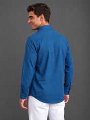Men’s Cotton Blend Textured Casual Shirt - SF_063Blue_S