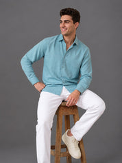 Men’s Cotton Blend Textured Casual Shirt - SF_063Aqua_S