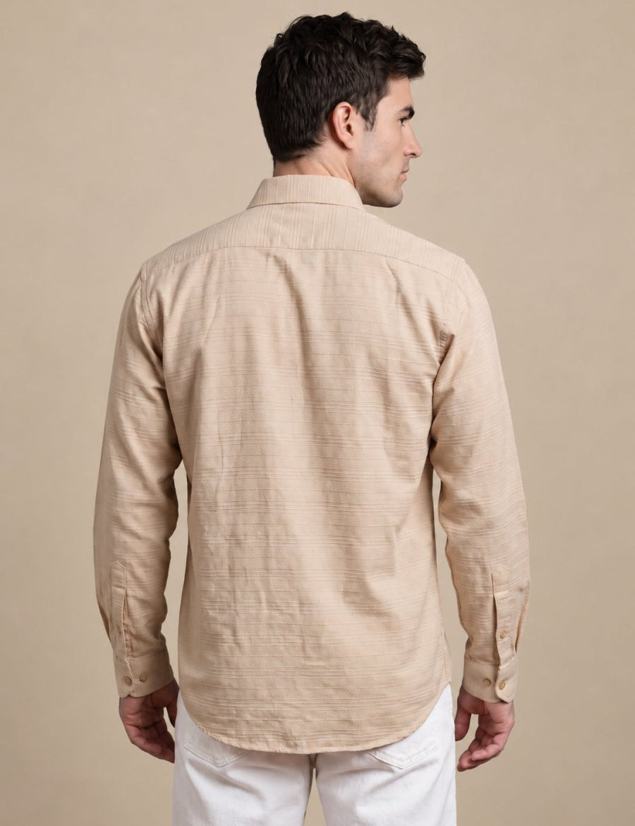 Men’s Cotton Blend Textured Casual Shirt - SF_063Beige_S