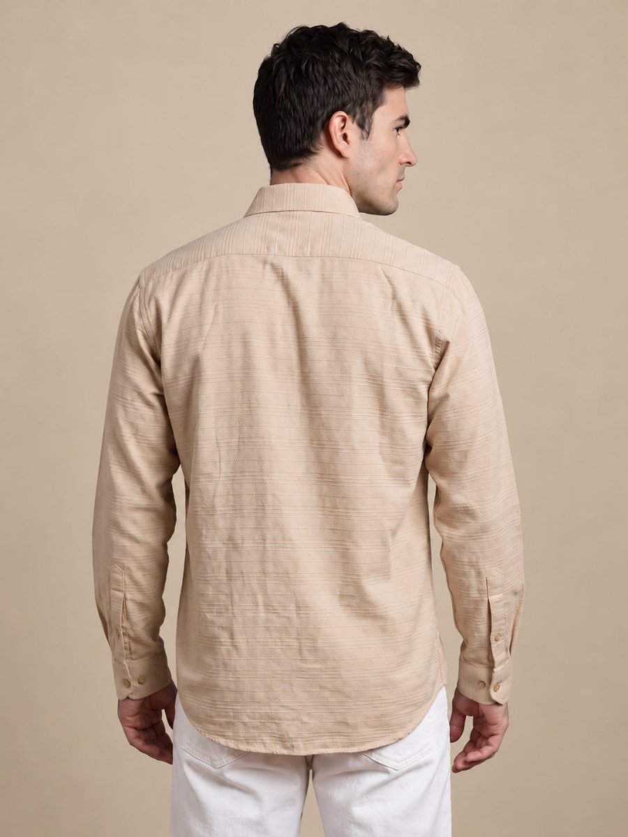 Men’s Cotton Blend Textured Casual Shirt - SF_063Beige_S