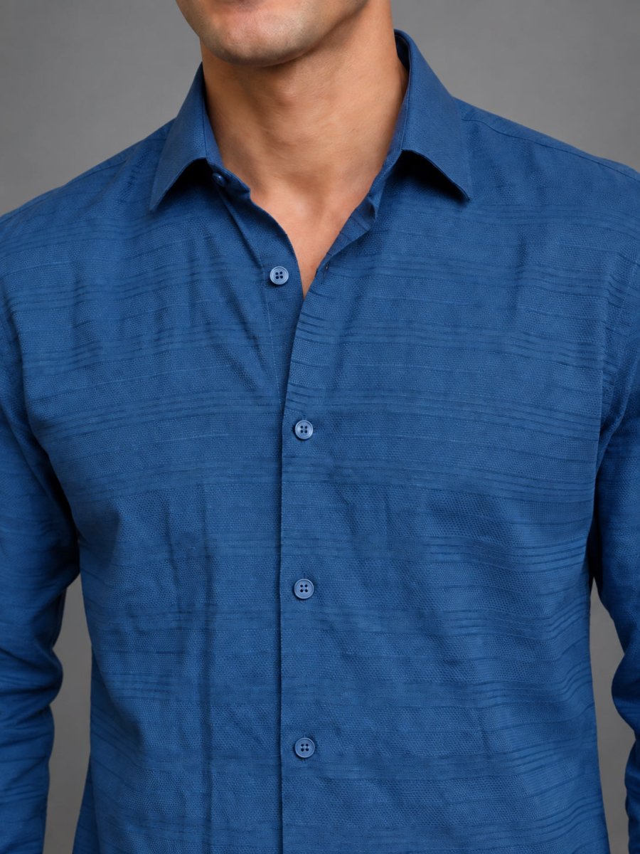 Men’s Cotton Blend Textured Casual Shirt - SF_063Blue_S