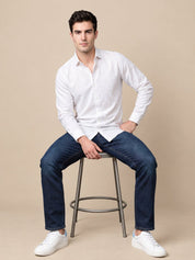 Men’s Cotton Blend Textured Casual Shirt - SF_063White_S