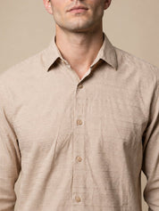 Men’s Cotton Blend Textured Casual Shirt - SF_063Beige_S