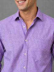 Men’s Cotton Blend Vertical Striped Casual Shirt - SF_067Purple_S