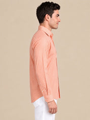 Men’s Cotton Blend Vertical Striped Casual Shirt - SF_067Orange_S