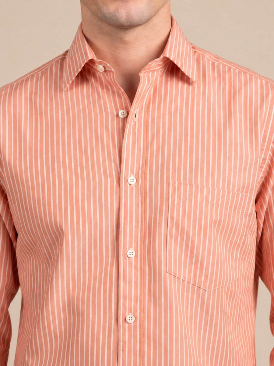 Men’s Cotton Blend Vertical Striped Casual Shirt - SF_067Orange_S