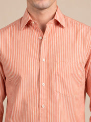 Men’s Cotton Blend Vertical Striped Casual Shirt - SF_067Orange_S