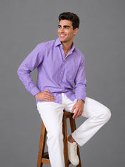 Men’s Cotton Blend Vertical Striped Casual Shirt - SF_067Purple_S