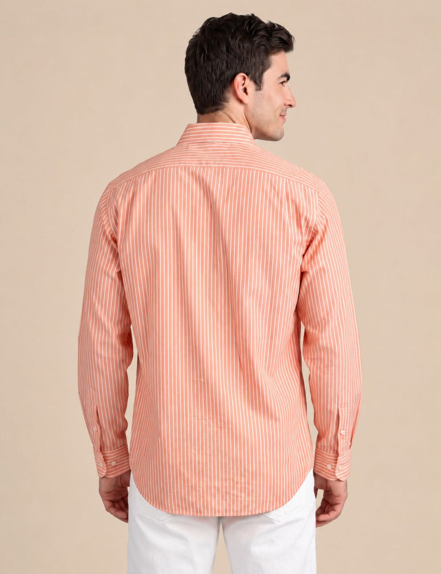 Men’s Cotton Blend Vertical Striped Casual Shirt - SF_067Orange_S