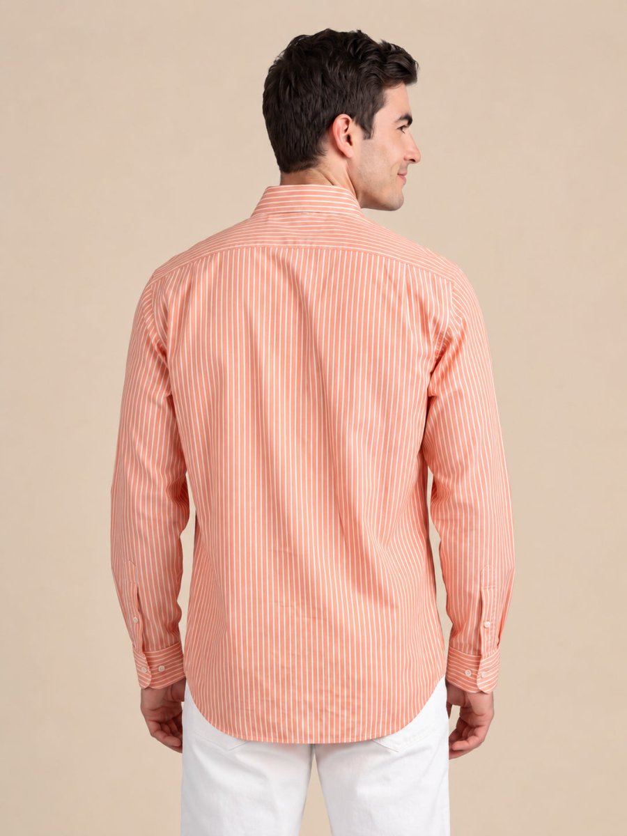 Men’s Cotton Blend Vertical Striped Casual Shirt - SF_067Orange_S