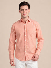 Men’s Cotton Blend Vertical Striped Casual Shirt - SF_067Orange_S