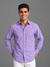 Men’s Cotton Blend Vertical Striped Casual Shirt - SF_067Purple_S