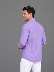 Men’s Cotton Blend Vertical Striped Casual Shirt - SF_067Purple_S