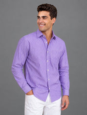 Men’s Cotton Blend Vertical Striped Casual Shirt - SF_067Purple_S