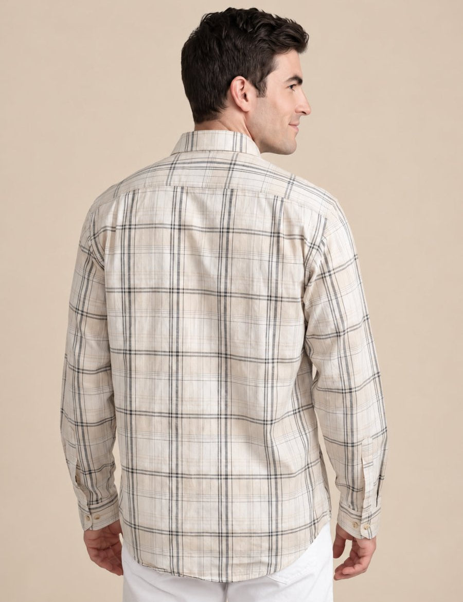 Men’s Cotton Checked Casual Shirt - SF_066Beige_S