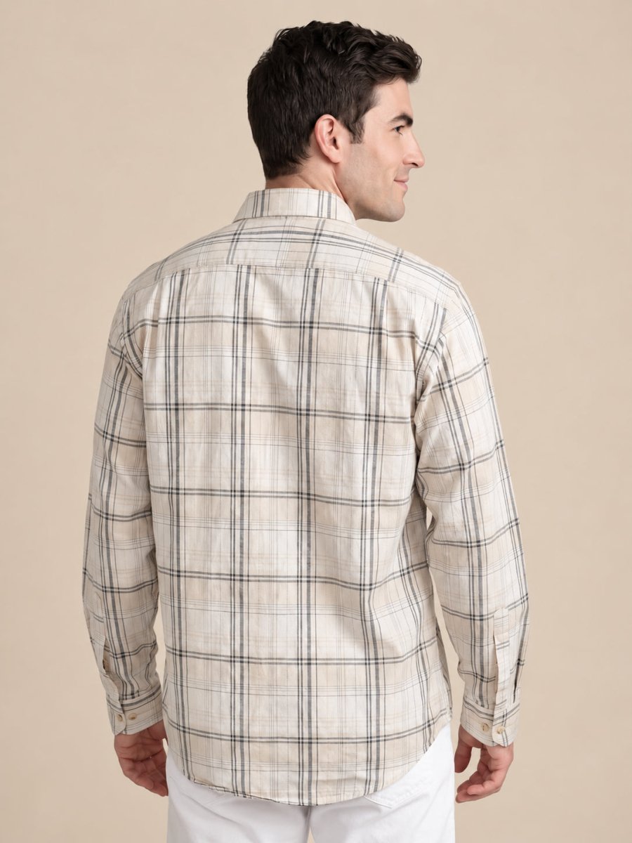 Men’s Cotton Checked Casual Shirt - SF_066Beige_S